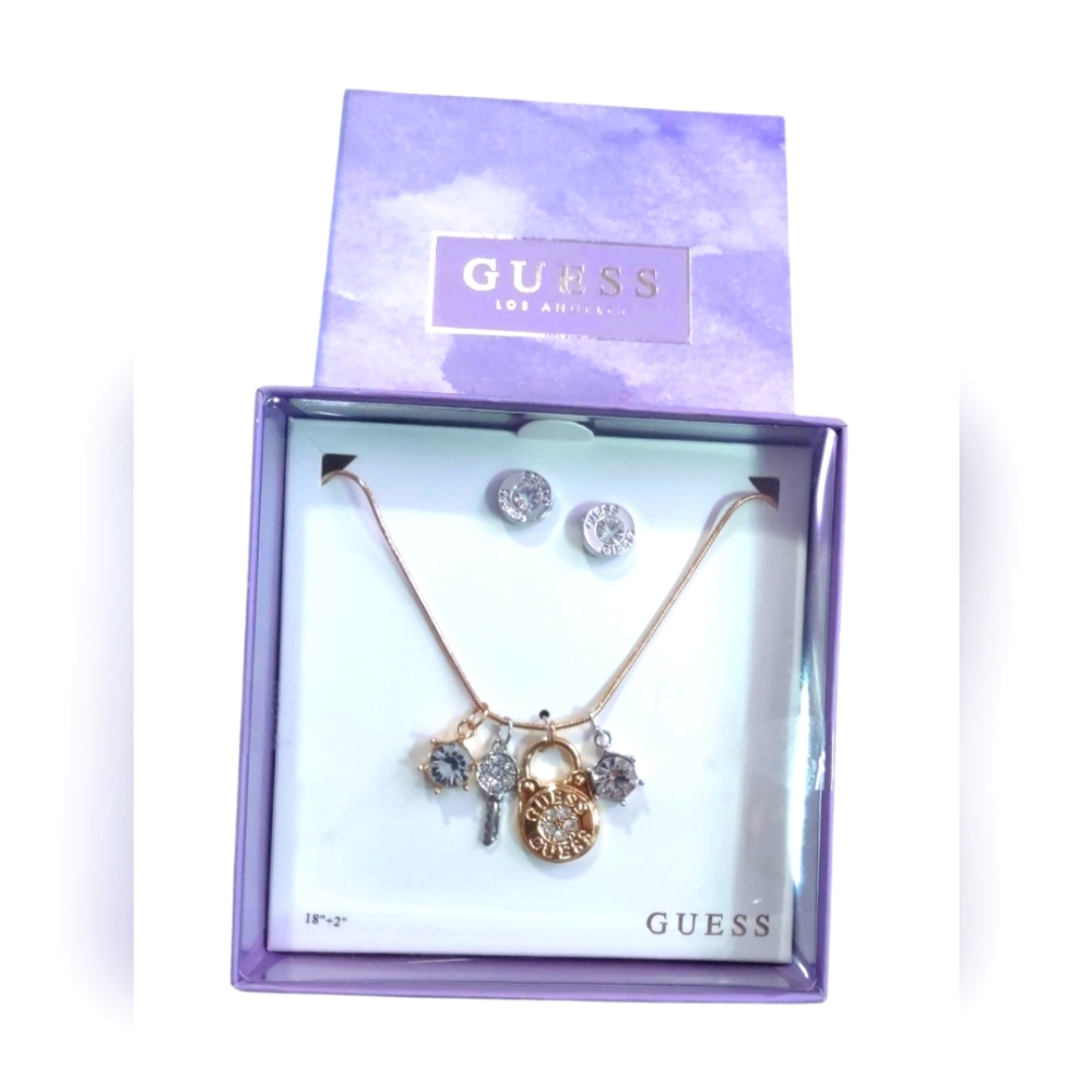 Guess necklace and earrings set silver and gold for women gift set